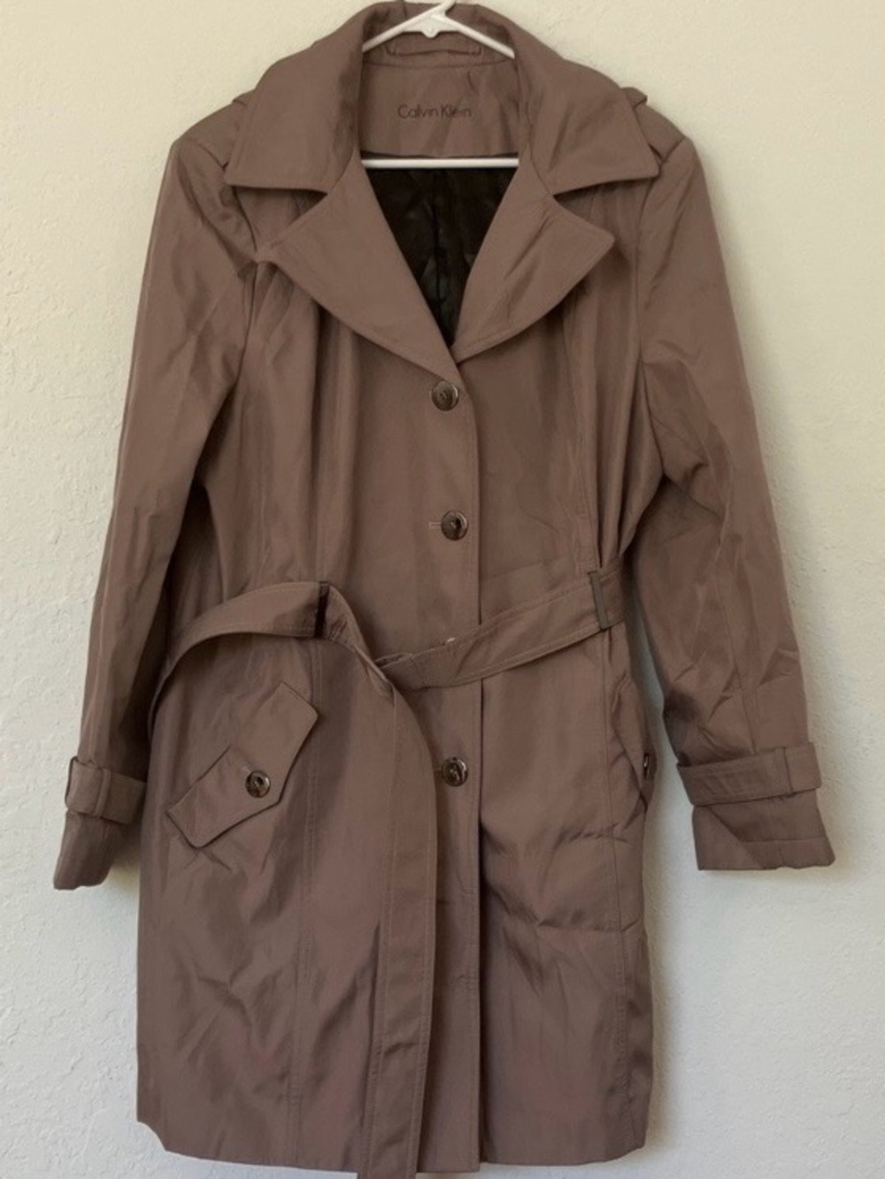Calvin Klein Women's Taupe Classic Trench belted coat w/ hood. Sz XL